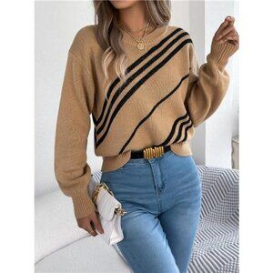 Striped Pattern Casual Round Neck Sweater